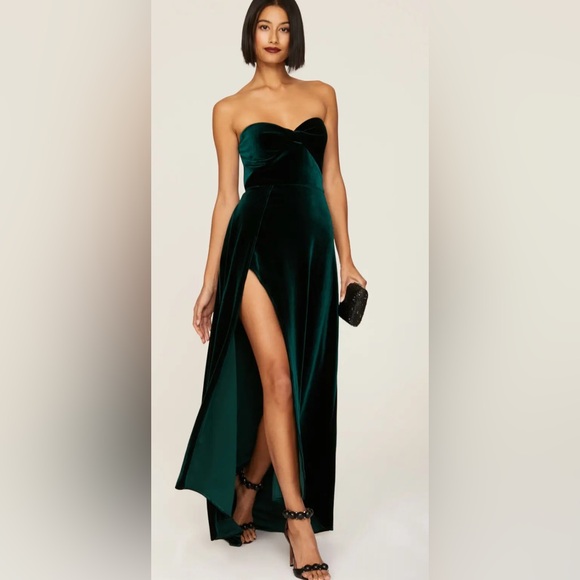 Elle Zeitoune Green Velvet Strapless Magnolia Maxi Gown